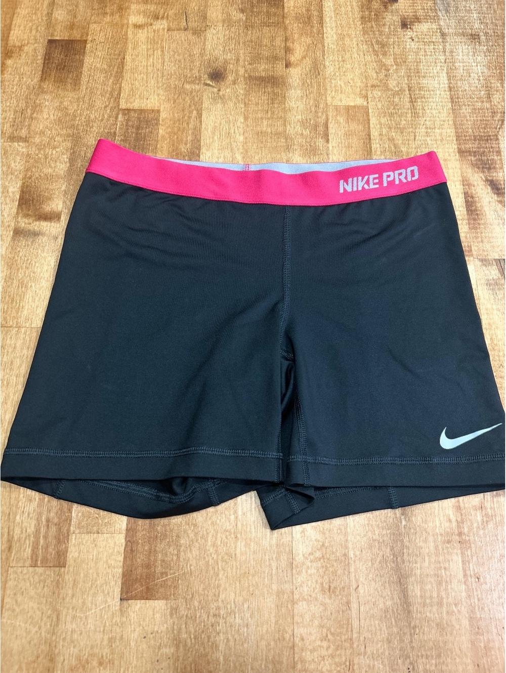 Nike Pro Black Athletic Shorts with Pink Waistband Size L